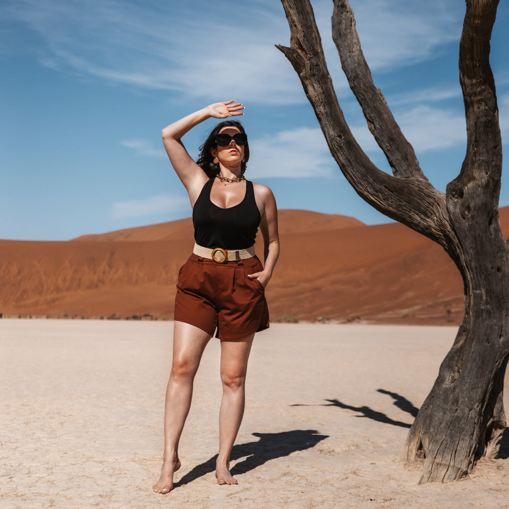 Pleated Shorts in Terra Cotta