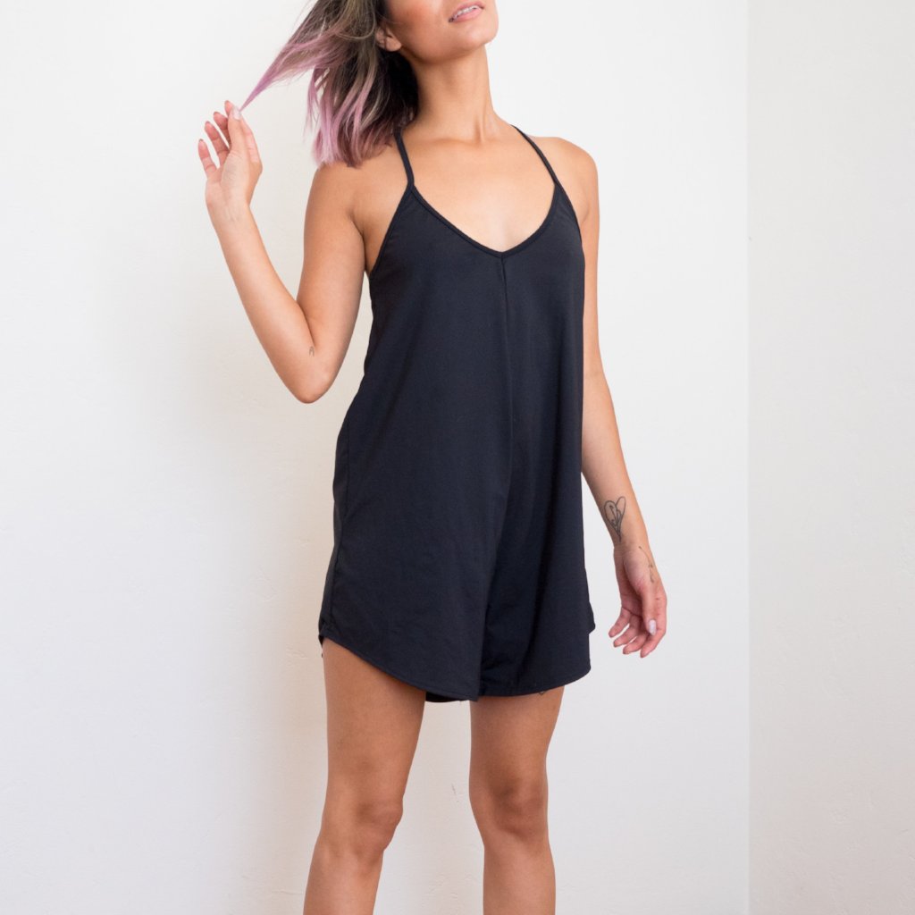 Tie Back Romper in Black